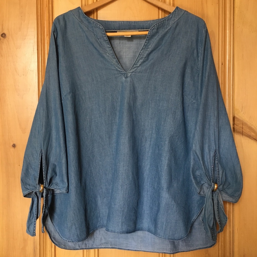 MICHAEL Michael Kors Tie Sleeve Split Neck Blouse